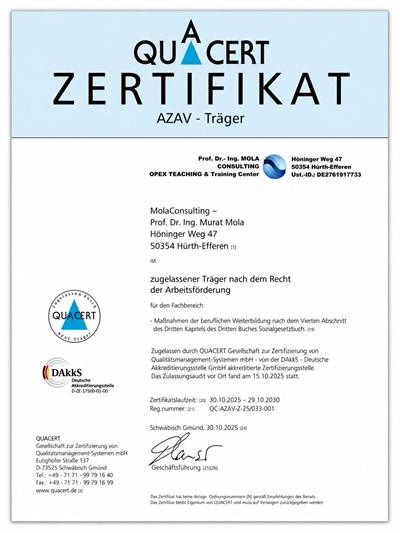 Bildungsträgerzertifikat MOLACONSULTING AZAV